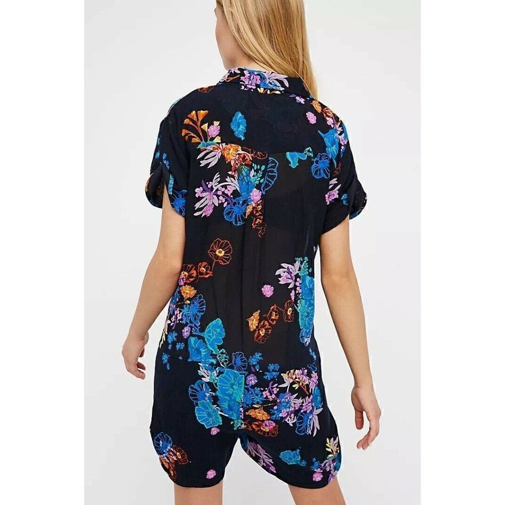 NEW FREE PEOPLE FP ONE Sz S GRAPHIC POPPY ROMPER ONE PIECE - Picture 4 of 5